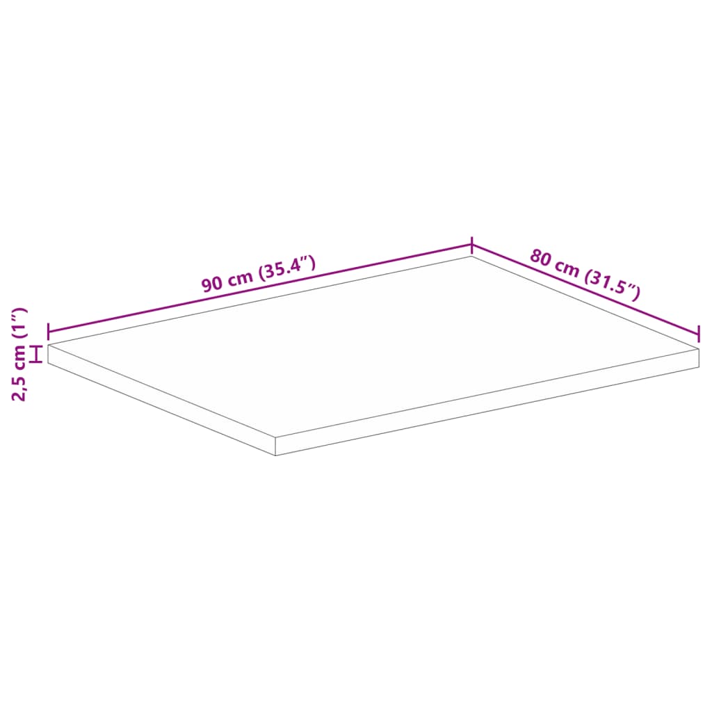 bordplade 90x80x2,5 cm rektangulær massivt mangotræ