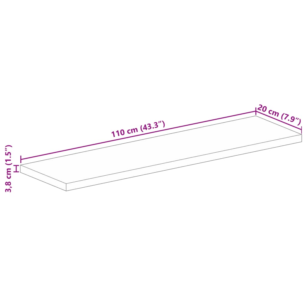 bordplade 110x20x3,8 cm rektangulær massivt mangotræ