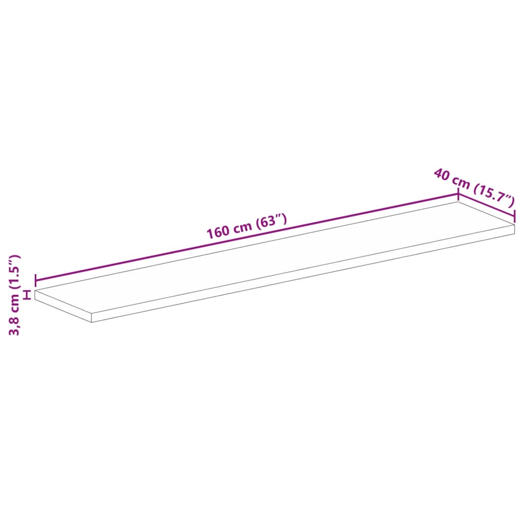 bordplade 160x40x3,8 cm rektangulær massivt mangotræ