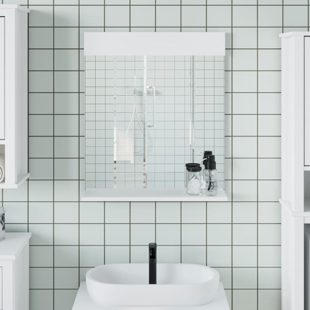 badeværelsesspejl med hylde BERG 60x12x70 cm massivt træ hvid billede