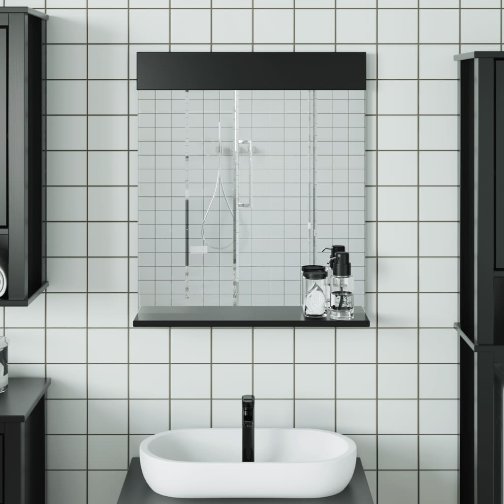 Badeværelsesspejl med hylde BERG - 60×12×70 cm - massivt fyrretræ, sort