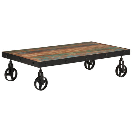 sofabord med hjul 100x55x26 cm massivt genbrugstræ