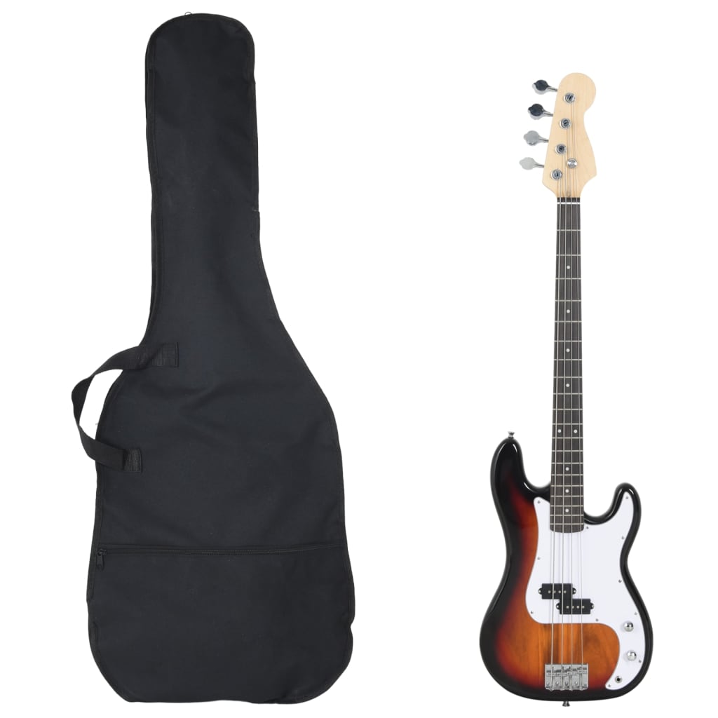 elektrisk basguitar til begyndere inkl. taske 4/4 46" brun hvid billede