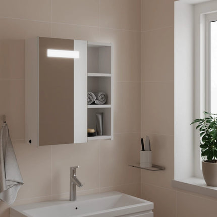 badeværelsesskab med spejl og LED-lys 45x13x52 hvid