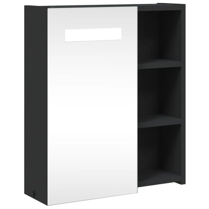 badeværelsesskab med spejl og LED-lys 45x13x52 sort