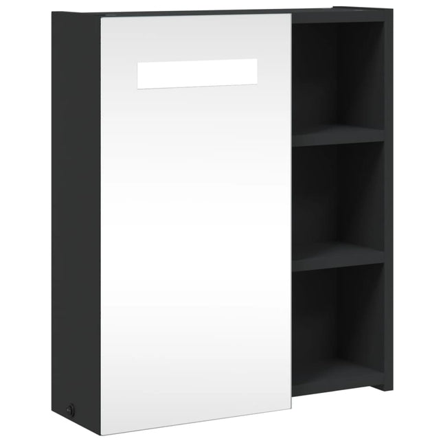 badeværelsesskab med spejl og LED-lys 45x13x52 sort