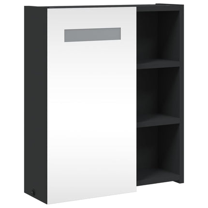badeværelsesskab med spejl og LED-lys 45x13x52 sort