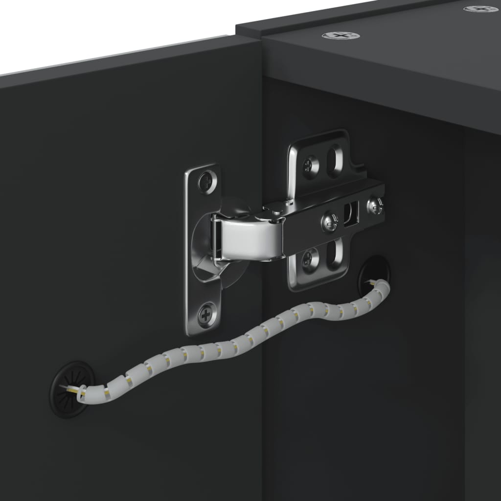 badeværelsesskab med spejl og LED-lys 45x13x52 sort