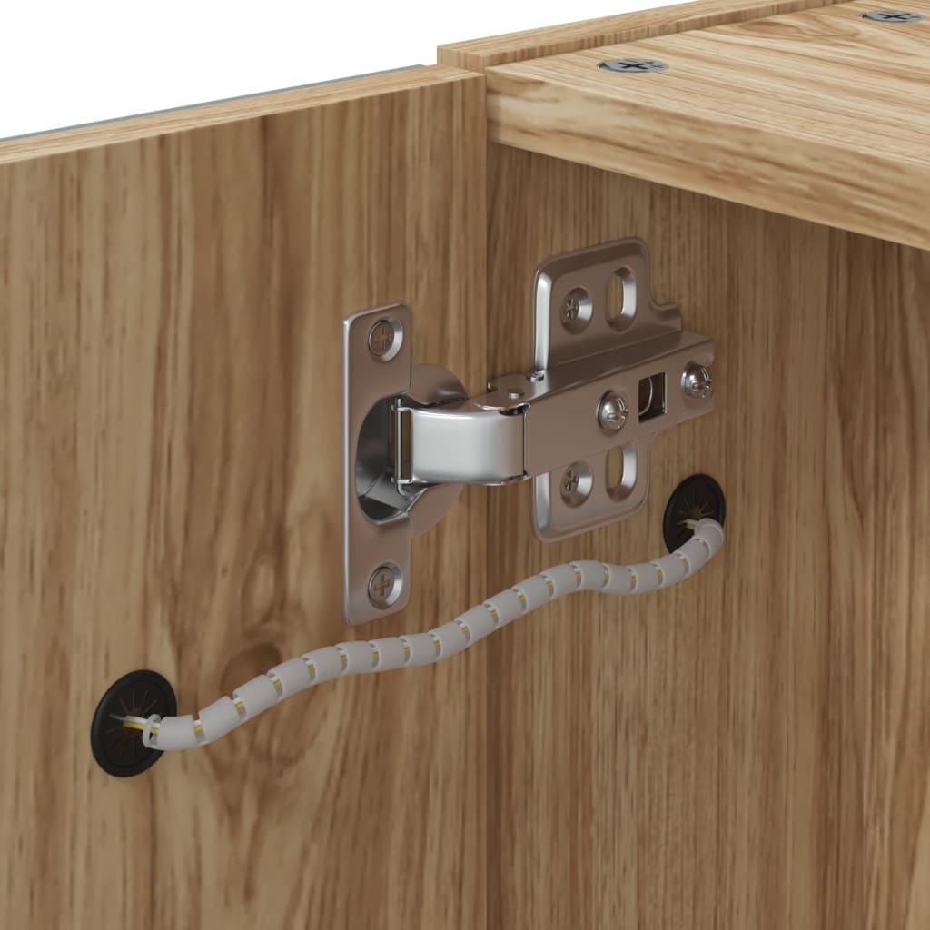 badeværelsesskab med spejl og LED-lys 45x13x52 egetræsfarve