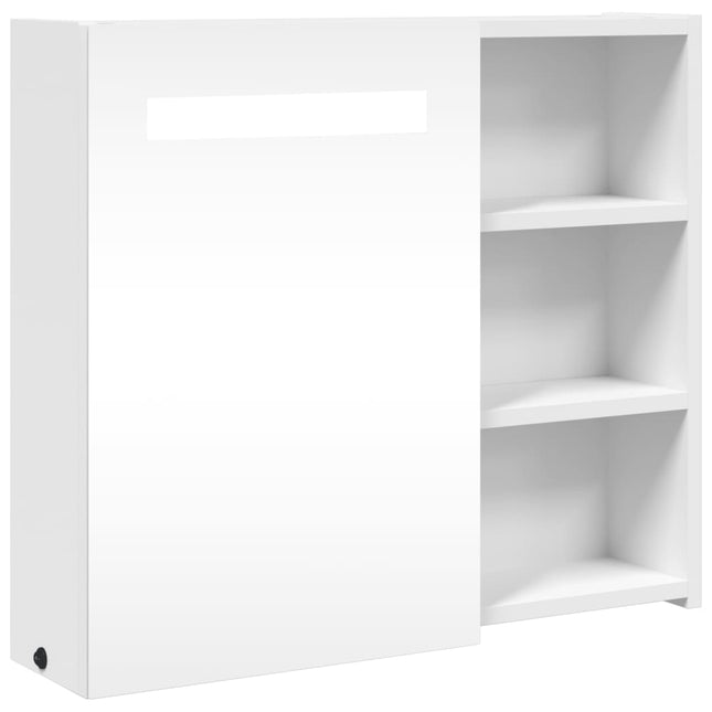badeværelsesskab med spejl og LED-lys 60x13x52 hvid