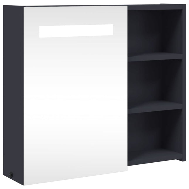 badeværelsesskab med spejl og LED-lys 60x13x52 grå