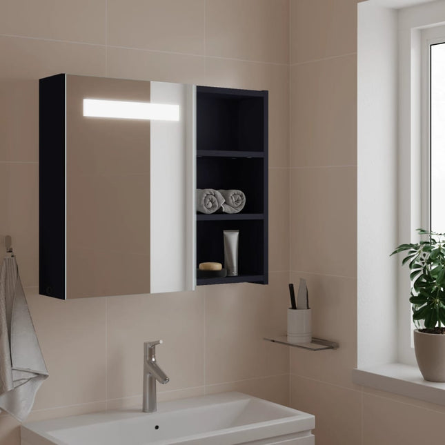badeværelsesskab med spejl og LED-lys 60x13x52 grå