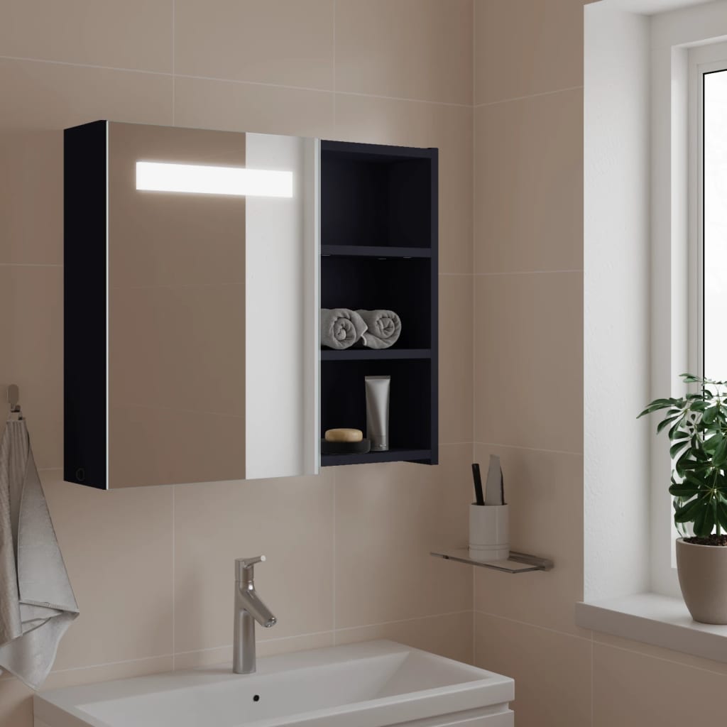 Badeværelsesskab Med Spejl Og LED-Lys - Grå / 60 x 13 x 52 cm