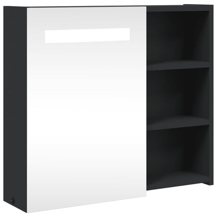 badeværelsesskab med spejl og LED-lys 60x13x52 sort