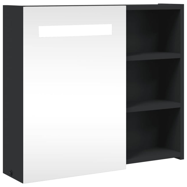 badeværelsesskab med spejl og LED-lys 60x13x52 sort