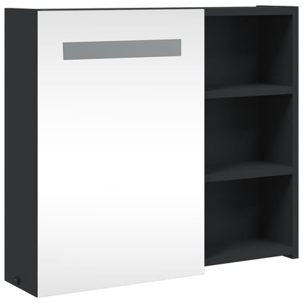 badeværelsesskab med spejl og LED-lys 60x13x52 sort