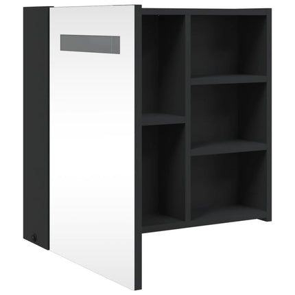badeværelsesskab med spejl og LED-lys 60x13x52 sort