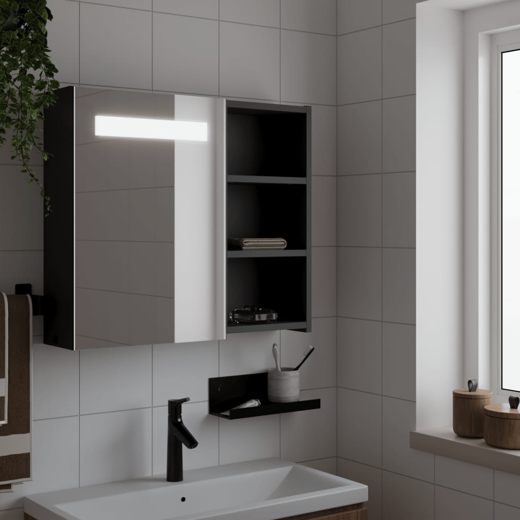 Badeværelsesskab Med Spejl Og LED-Lys - Sort / 60 x 13 x 52 cm