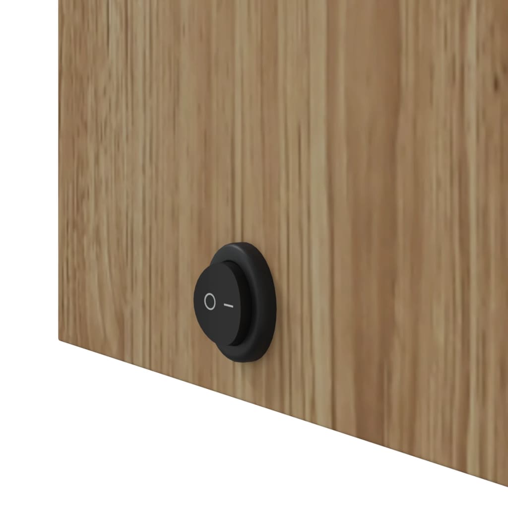 badeværelsesskab med spejl og LED-lys 60x13x52 egetræsfarve