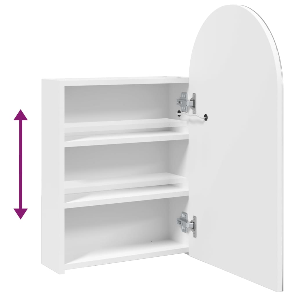 badeværelsesskab med spejl og LED-lys 42x13x70 buet hvid