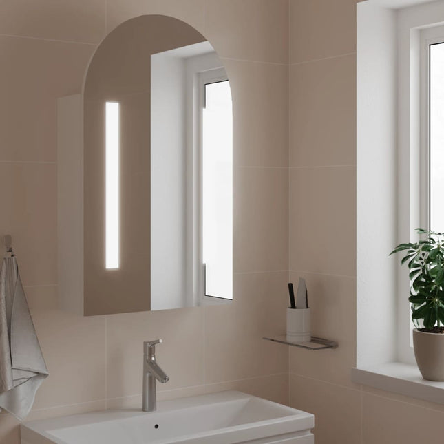badeværelsesskab med spejl og LED-lys 42x13x70 buet hvid