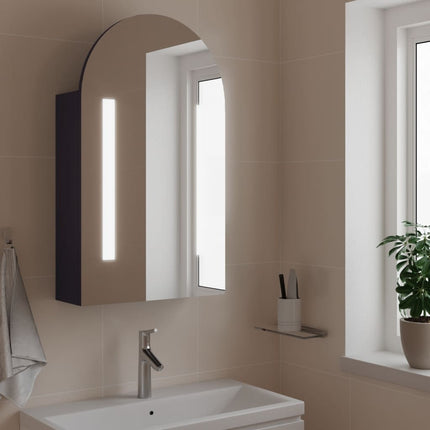 badeværelsesskab med spejl og LED-lys 42x13x70 buet grå