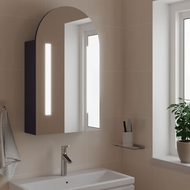 badeværelsesskab med spejl og LED-lys 42x13x70 buet grå