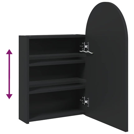 badeværelsesskab med spejl og LED-lys 42x13x70 buet sort