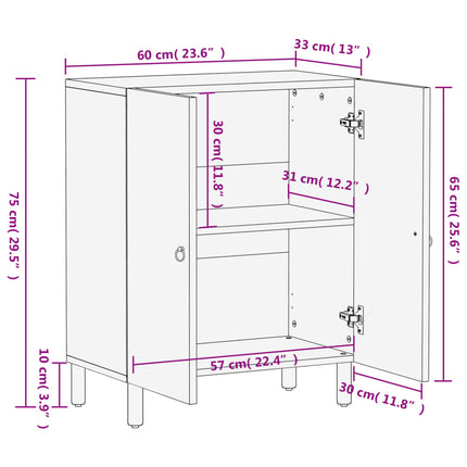 skab 60x33x75 cm massivt mangotræ