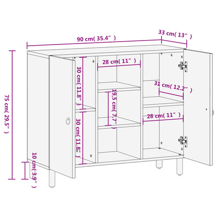 skab 90x33x75 cm massivt mangotræ