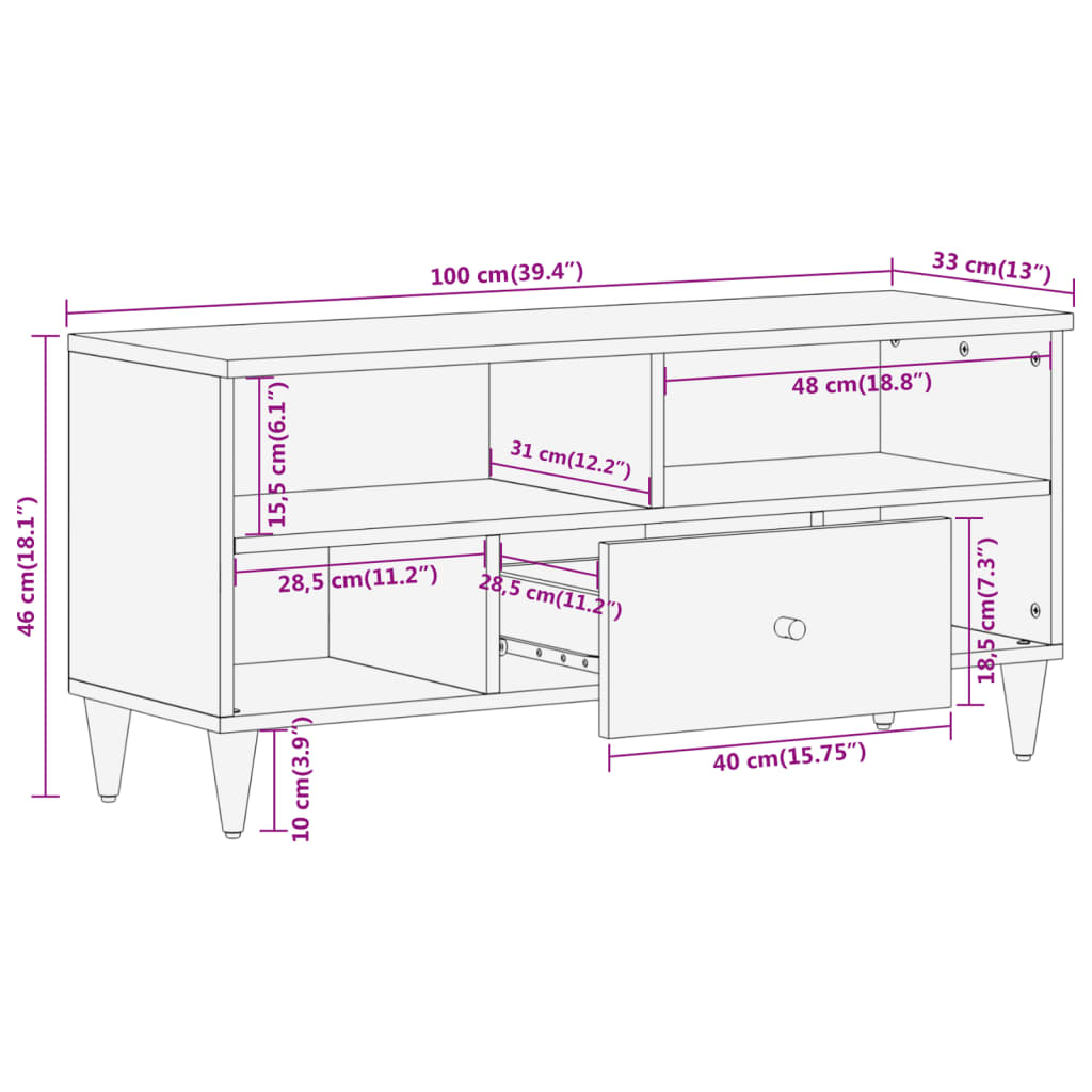 tv-bord 100x33x46 cm massivt mangotræ