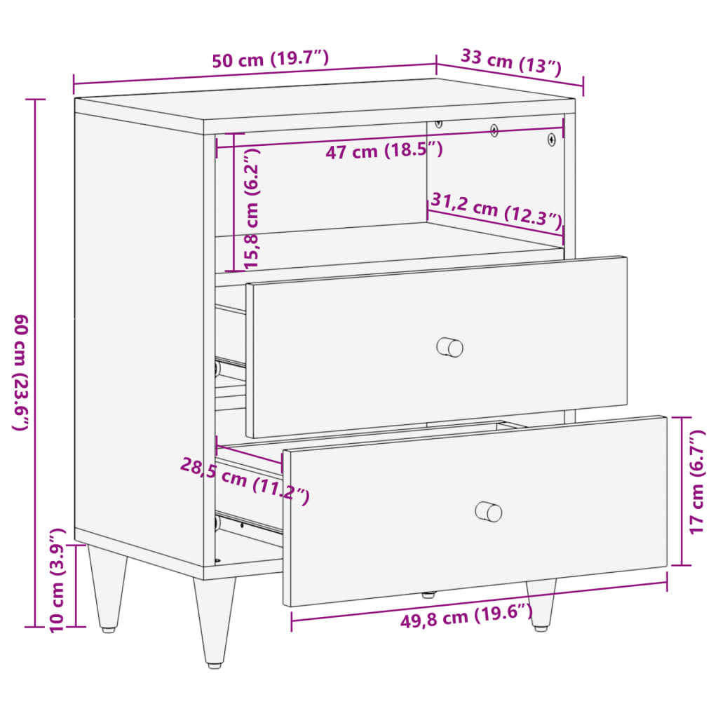 sengebord 50x33x60 cm massivt mangotræ
