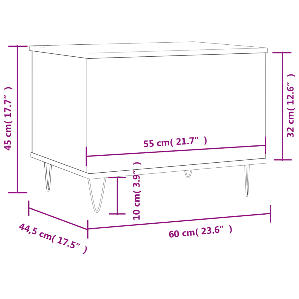 sofabord 60x44,5x45 cm konstrueret træ sonoma-eg