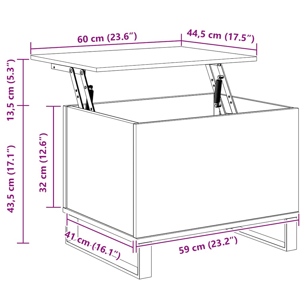 sofabord 60x44,5x45 cm konstrueret træ betongrå