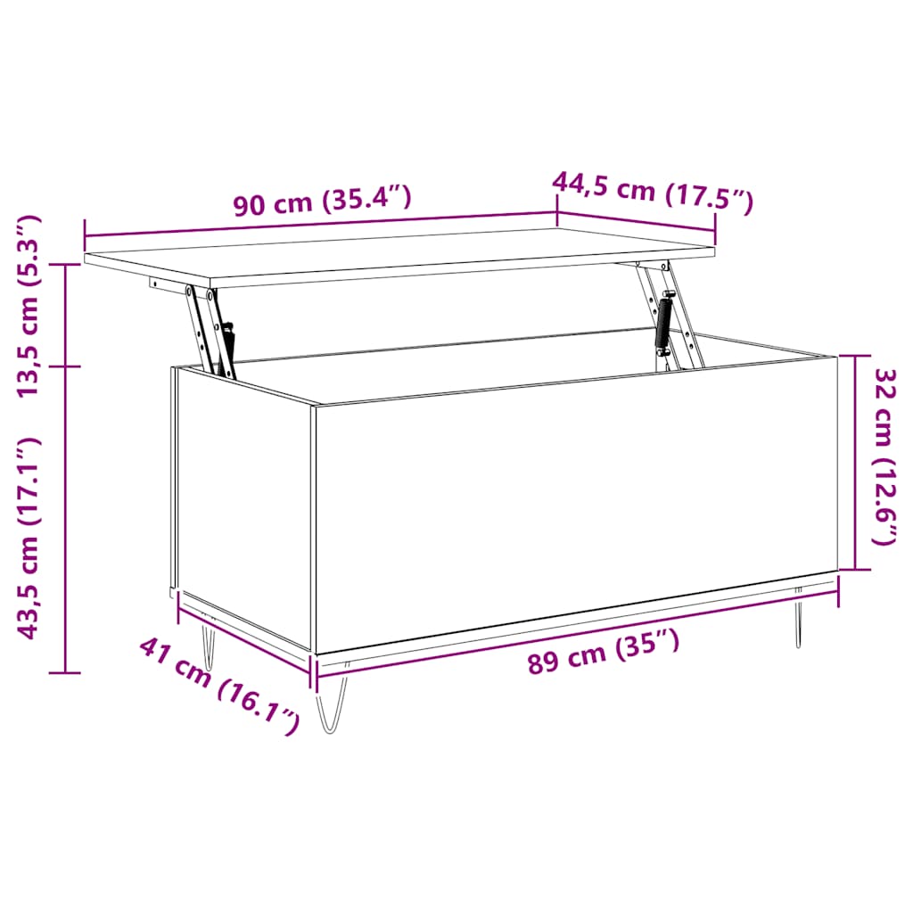 sofabord 90x44,5x45 cm konstrueret træ betongrå