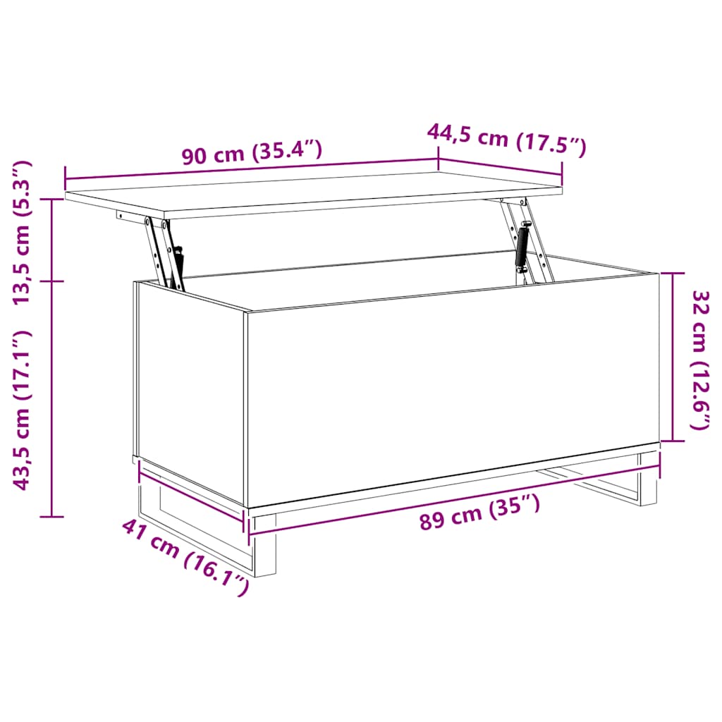 sofabord 90x44,5x45 cm konstrueret træ sonoma-eg grå