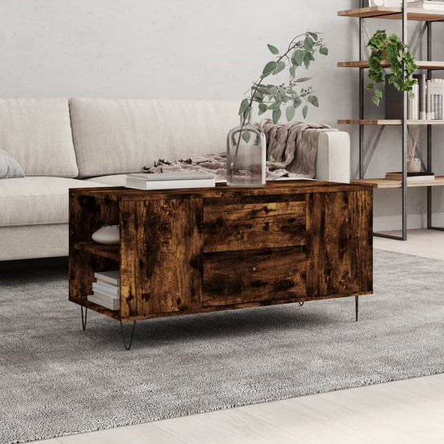 sofabord 102x44,5x50 cm konstrueret træ røget egetræsfarve