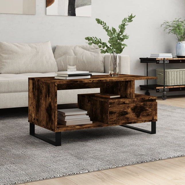 sofabord 90x49x45 cm konstrueret træ røget egetræsfarve