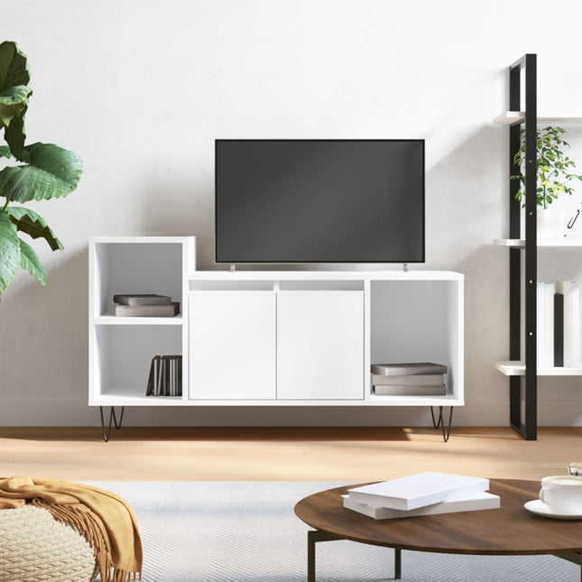 tv-bord 100x35x55 cm konstrueret træ hvid højglans