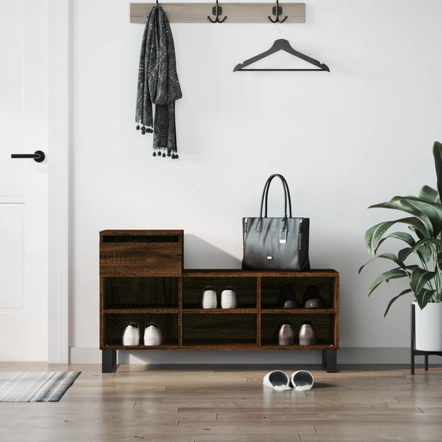 skoskab 102x36x60 cm konstrueret træ brun egetræ