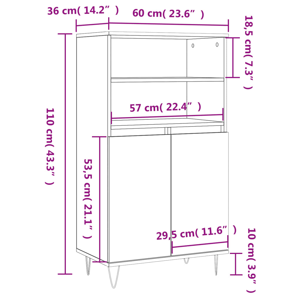 skab 60x36x110 cm konstrueret træ Grå sonoma-eg