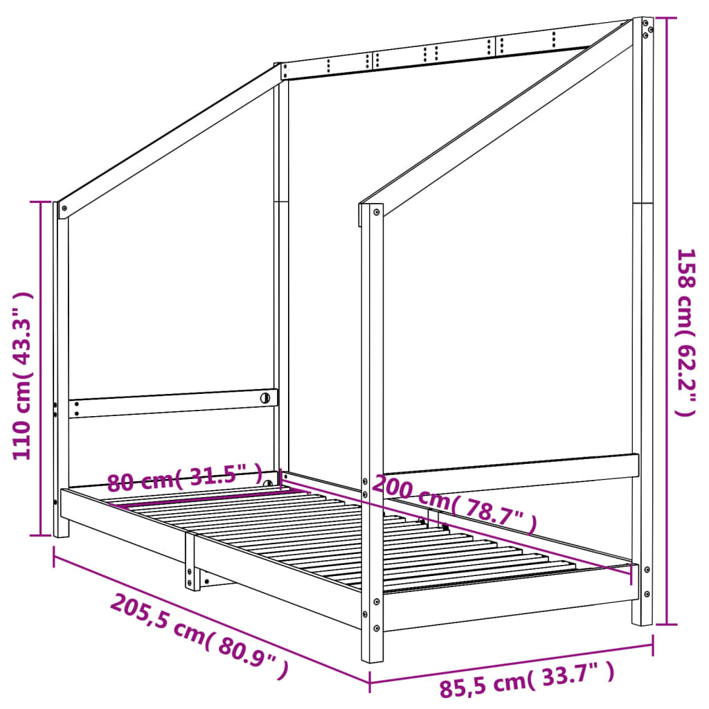 sengeramme til juniorseng 80x200 cm massivt fyrretræ hvid
