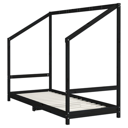 sengeramme til juniorseng 80x200 cm massivt fyrretræ sort