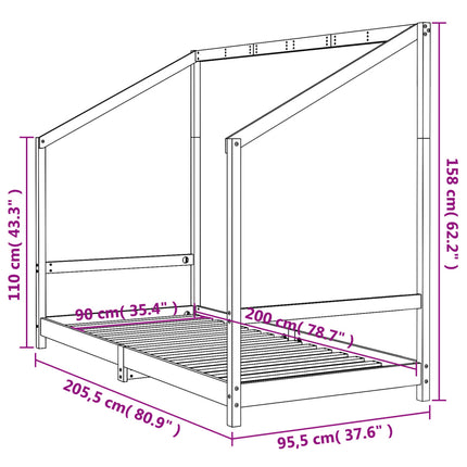 sengeramme til juniorseng 90x200 cm massivt fyrretræ hvid