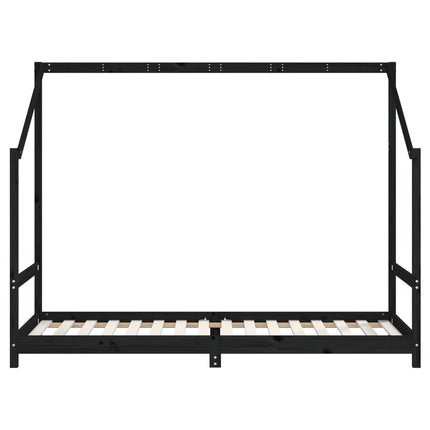 sengeramme til juniorseng 90x200 cm massivt fyrretræ sort