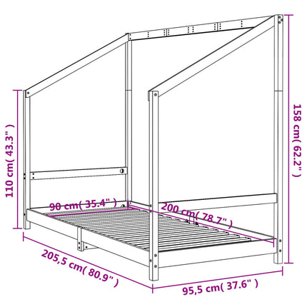 sengeramme til juniorseng 90x200 cm massivt fyrretræ sort