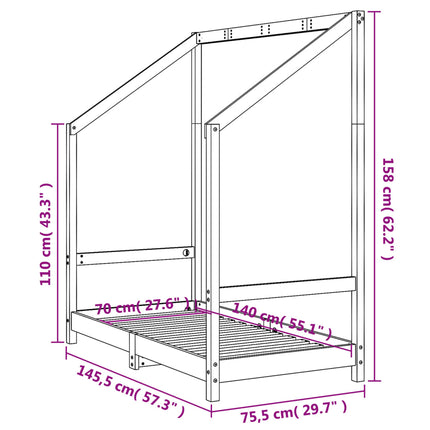 sengeramme til juniorseng 70x140 cm massivt fyrretræ