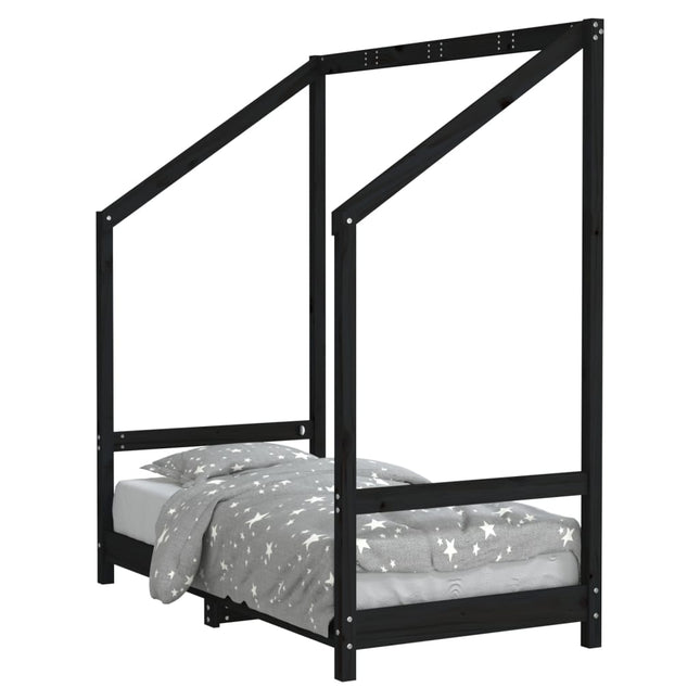 sengeramme til juniorseng 70x140 cm massivt fyrretræ sort