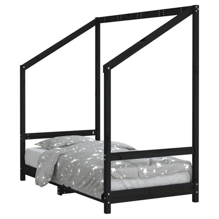 sengeramme til juniorseng 80x160 cm massivt fyrretræ sort