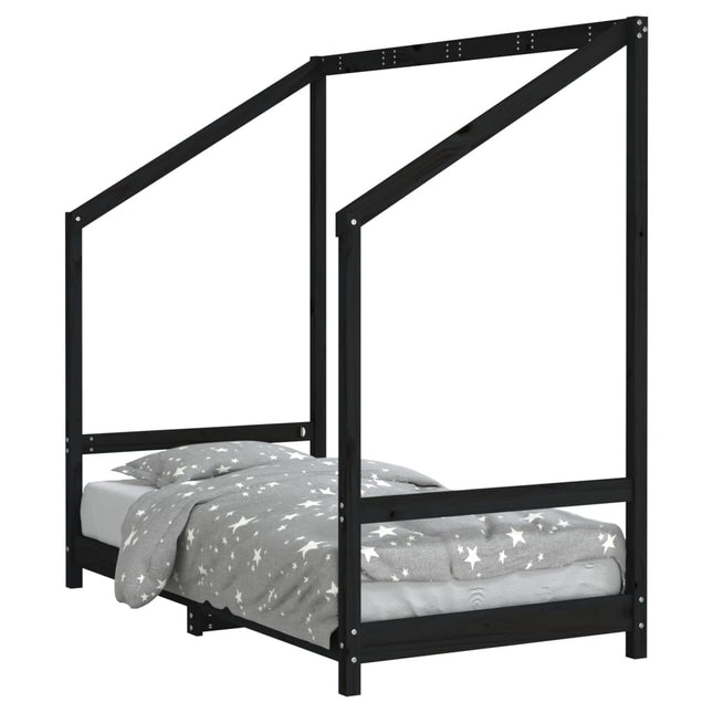 sengeramme til juniorseng 80x160 cm massivt fyrretræ sort